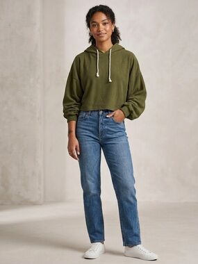 Women’s Carly Jean Los Angeles (CJLA) Olive Cropped Hoodie Buttery Soft Small